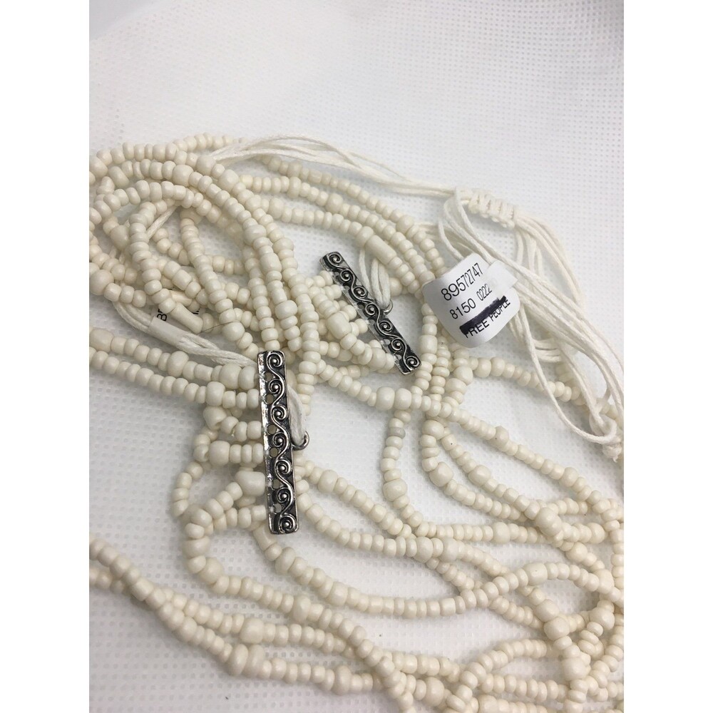 Free People Long 6 Strands Layered White Beaded Necklace